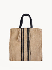 16”tall x 16"wide / Handle drop 7". sustainably handmade.  100% Handwoven Jute Fabric. Color- Black and Natural. Jute tote bag. 