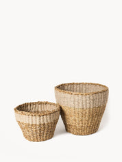 Seagrass Jute Planter basket. Size: Approximately - (L) 11” tall x 12.5” round - (S) 7.5” tall x 10.5” 