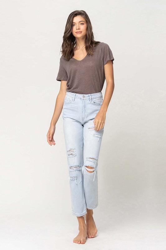 Super High Rise Distressed Cropped Straight Denim - Sunday Golden