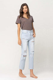 Super High Rise Distressed Cropped Straight Denim - Sunday Golden