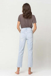 Super High Rise Distressed Cropped Straight Denim - Sunday Golden