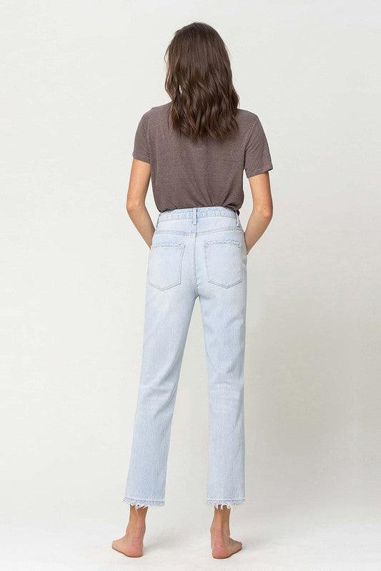 Super High Rise Distressed Cropped Straight Denim - Sunday Golden