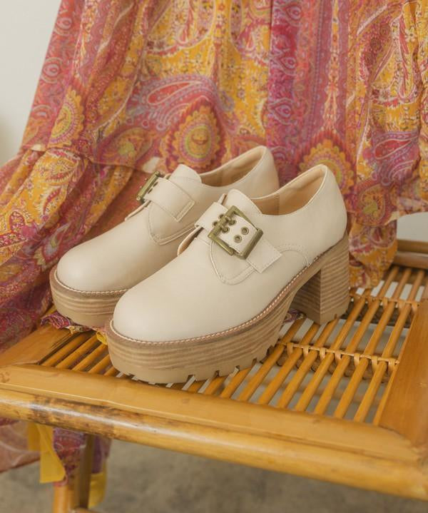 Sarah - Buckled Platform Loafers - Sunday Golden