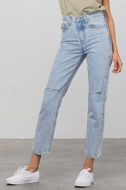 High Waist Ripped Tapered Jeans - Sunday Golden