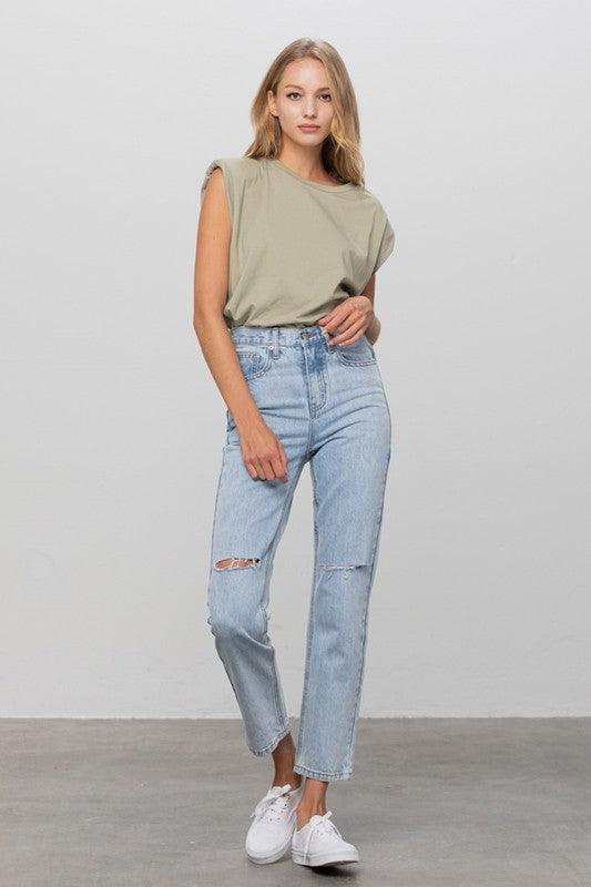 High Waist Ripped Tapered Jeans - Sunday Golden