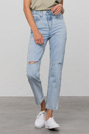 High Waist Ripped Tapered Jeans - Sunday Golden
