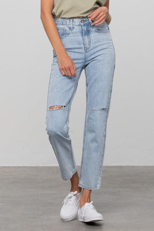 High Waist Ripped Tapered Jeans - Sunday Golden