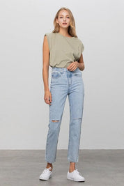 High Waist Ripped Tapered Jeans - Sunday Golden