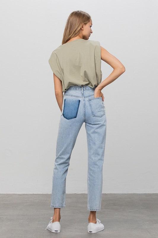 High Waist Ripped Tapered Jeans - Sunday Golden