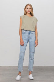 High Waist Ripped Tapered Jeans - Sunday Golden