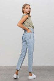 High Waist Ripped Tapered Jeans - Sunday Golden