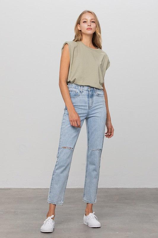 High Waist Ripped Tapered Jeans - Sunday Golden