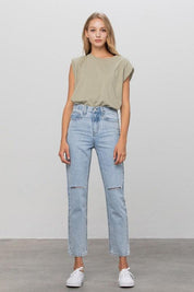 High Waist Ripped Tapered Jeans - Sunday Golden