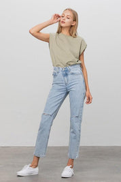 High Waist Ripped Tapered Jeans - Sunday Golden