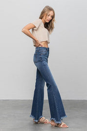 Button Fly Fray Hem Flare Jeans - Sunday Golden