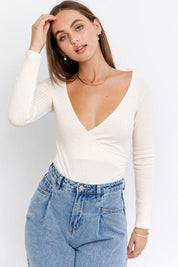 Long Sleeve Surplice Bodysuit - Sunday Golden