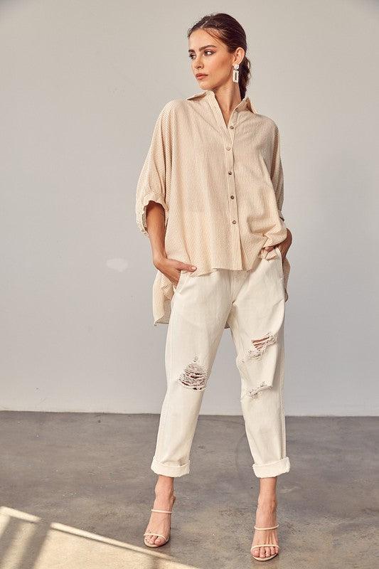 Striped Button Up Shirt - Sunday Golden