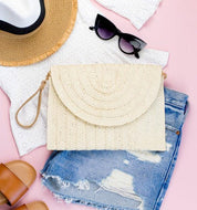Straw Foldover Convertible Clutch - Sunday Golden