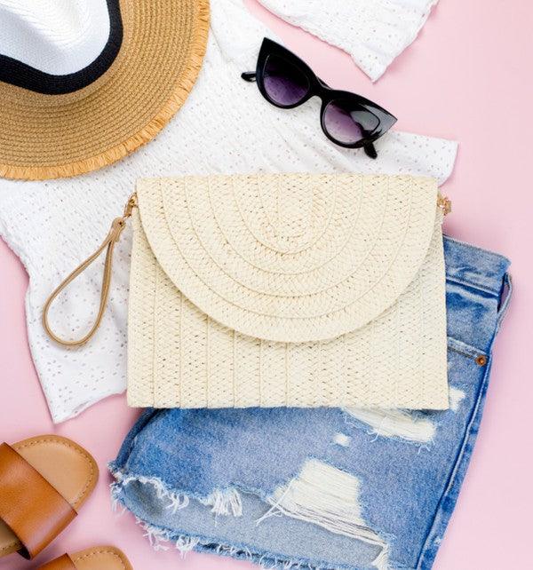 Straw Foldover Convertible Clutch - Sunday Golden