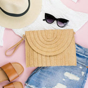 Straw Foldover Convertible Clutch - Sunday Golden