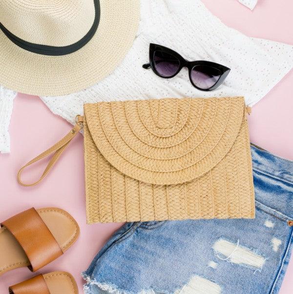 Straw Foldover Convertible Clutch - Sunday Golden