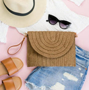 Straw Foldover Convertible Clutch - Sunday Golden