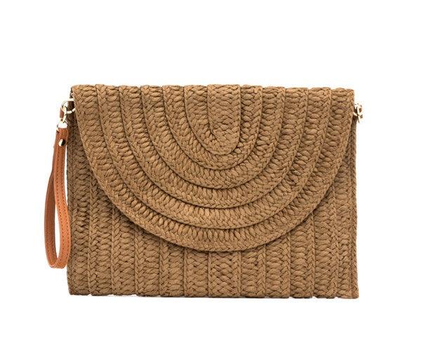 Straw Foldover Convertible Clutch - Sunday Golden