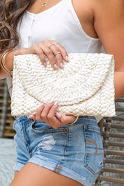Fold Over Straw Clutch - Sunday Golden
