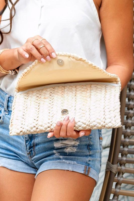 Fold Over Straw Clutch - Sunday Golden