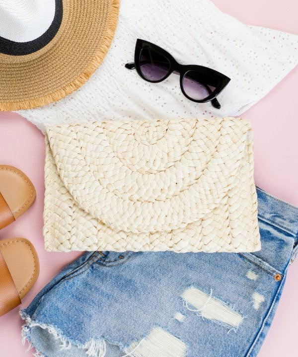 Fold Over Straw Clutch - Sunday Golden