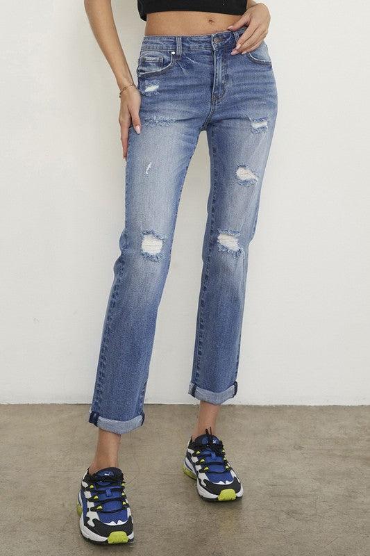 Mid Rise Slim Boyfriend Jeans - Sunday Golden