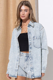 The Taylor Sparkle Stone Stripe Denim Jacket. Light Wash  Denim. 