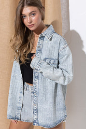 The Taylor Sparkle Stone Stripe Denim Jacket. Light Wash Denim. 