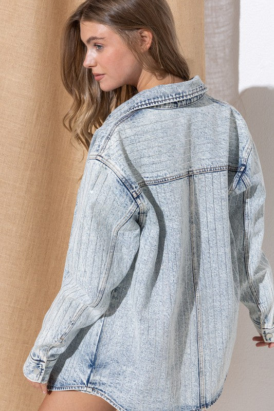 The Taylor Sparkle Stone Stripe Denim Jacket. Light Wash  Denim. 