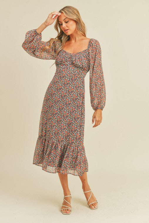 Bambi Floral Print Midi Dress