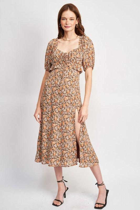 Millie Floral Midi Dress With Ruffle Detail - Sunday Golden