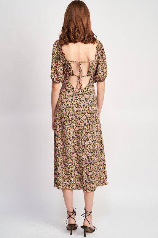 Millie Floral Midi Dress With Ruffle Detail - Sunday Golden
