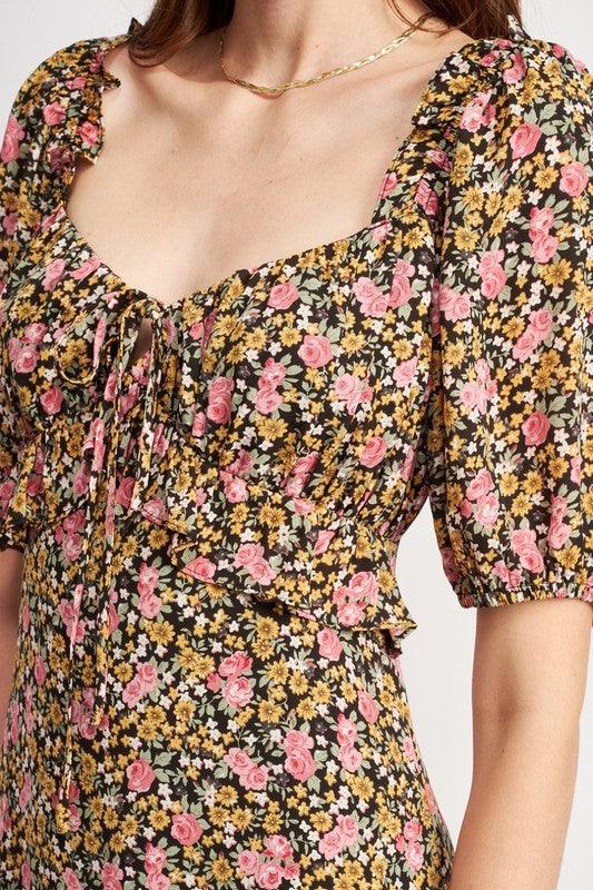 Millie Floral Midi Dress With Ruffle Detail - Sunday Golden