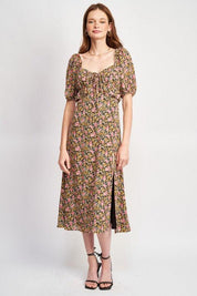 Millie Floral Midi Dress With Ruffle Detail - Sunday Golden