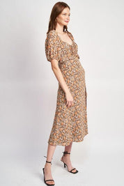 Millie Floral Midi Dress With Ruffle Detail - Sunday Golden