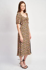 Millie Floral Midi Dress With Ruffle Detail - Sunday Golden