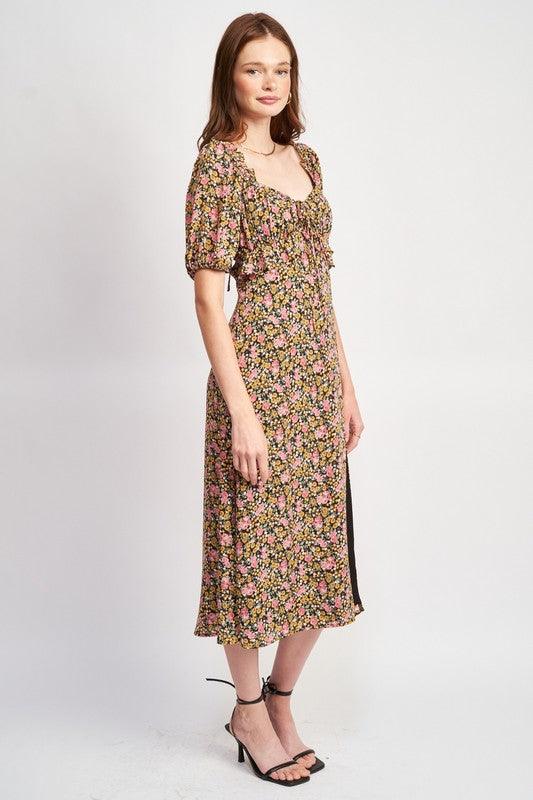 Millie Floral Midi Dress With Ruffle Detail - Sunday Golden