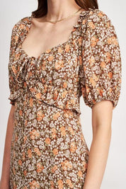 Millie Floral Midi Dress With Ruffle Detail - Sunday Golden