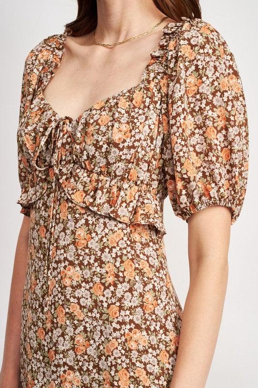 Millie Floral Midi Dress With Ruffle Detail - Sunday Golden