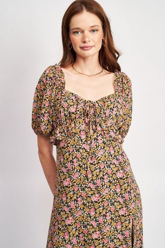 Millie Floral Midi Dress With Ruffle Detail - Sunday Golden
