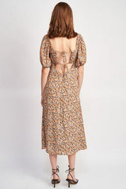 Millie Floral Midi Dress With Ruffle Detail - Sunday Golden