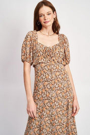 Millie Floral Midi Dress With Ruffle Detail - Sunday Golden