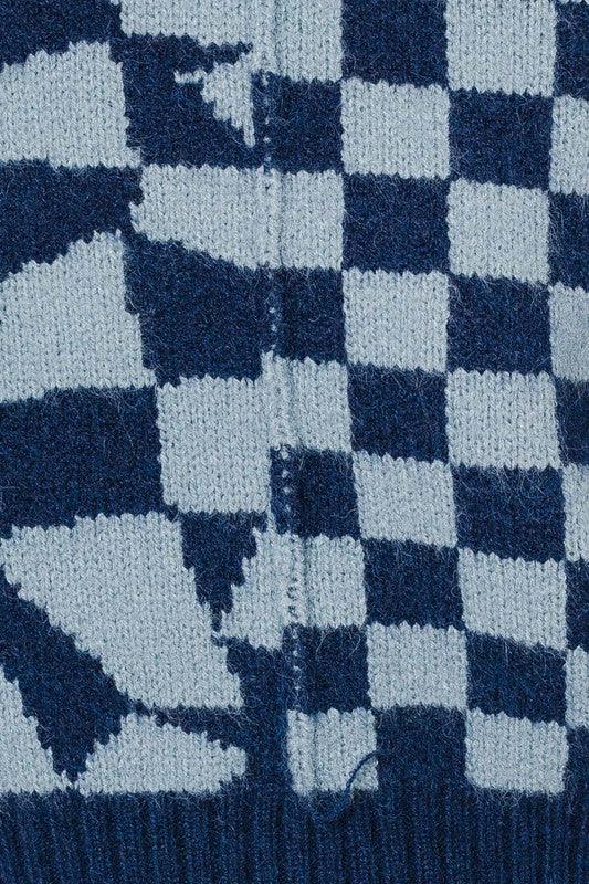Long Sleeve Checkerboard Sweater - Sunday Golden