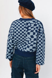 Long Sleeve Checkerboard Sweater - Sunday Golden