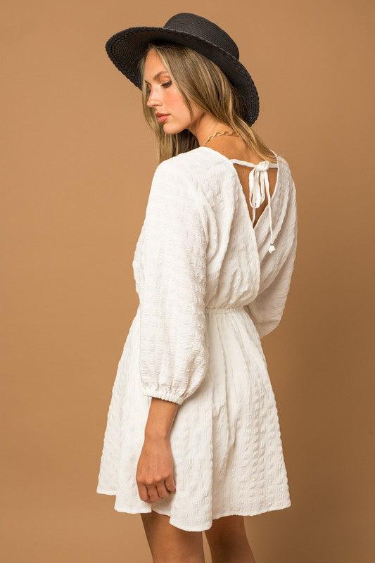 Blouson Seersucker Batwing Dress - Sunday Golden
